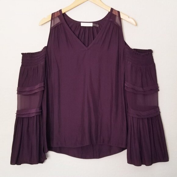 Ramy Brook New York Faretta Cold Shoulder Silk Blend Blouse M Merlot Wine $325 - Picture 5 of 16